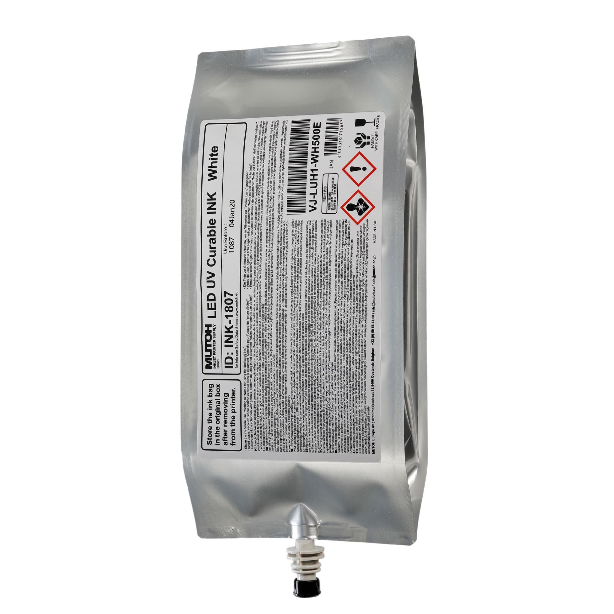 UH21 Tvrdý LED UV atrament, biely, balenie 500 ml atramentu