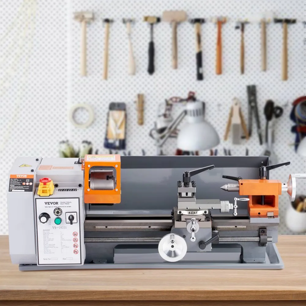 Sústruh na kov, 7'' x 13,78'', presný stolový sústruh na kov, plynule meniteľné otáčky 0 – 2200 ot./min, kefový motor 500 W, kovové prevody, s krabičkou na náradie na spracovanie presných dielov