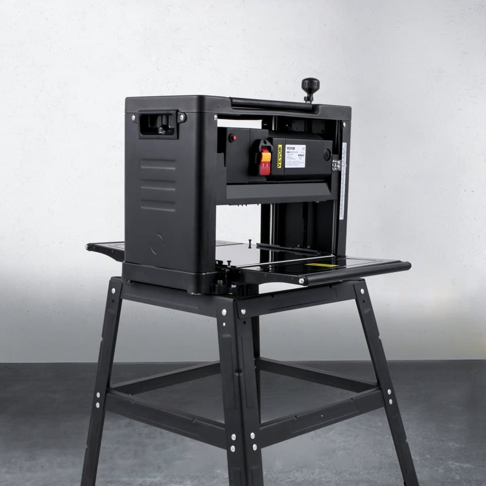 Hrúbková hobľovačka 330 mm (13-palcová) stolová hobľovačka 2000 W hobľovačka na drevo 8000 ot./min. hobľovačka na drevo 10 AMP skladacia hobľovačka na drevo rýchlosť hobľovania 6 m/min s železným stojanom odsávanie prachu na spracovanie dreva drevené dosky