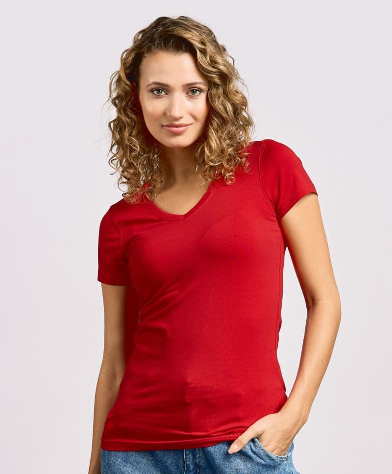 Promodoro | 3086 - Dámské tričko Slim Fit s výstřihem do V